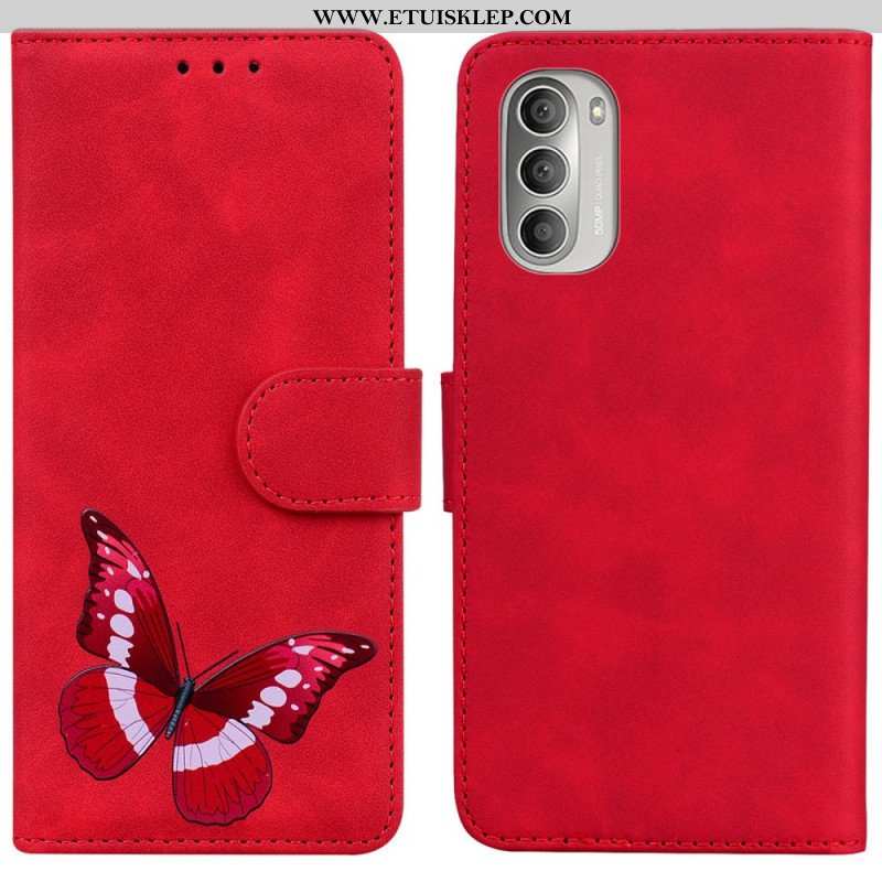 Etui Folio do Moto G51 5G Motyl Dotykający Skóry